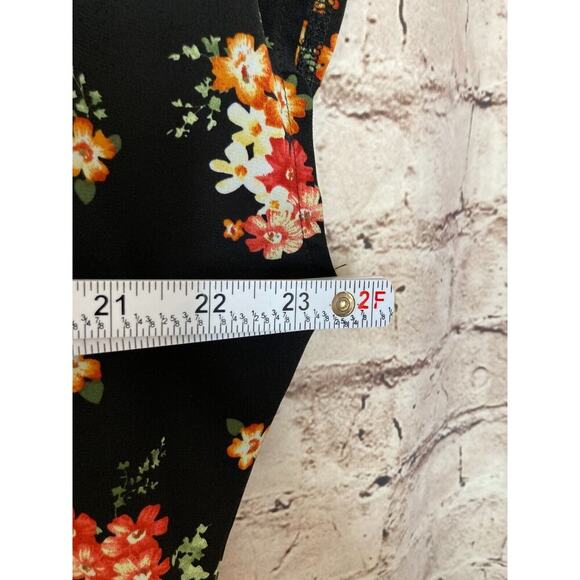 Cici Bird Shirt Womens Large Black Floral V Neck Short Sleeve Flowy Button Front - Picture 9 of 14